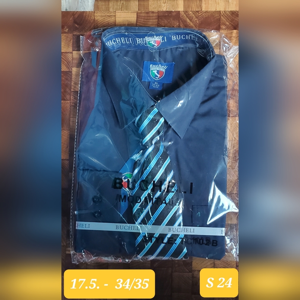 Dress Shirt With Tie - Size: 17.5 - 34/35 - Color: Blue - RRR DShirt - S - 24